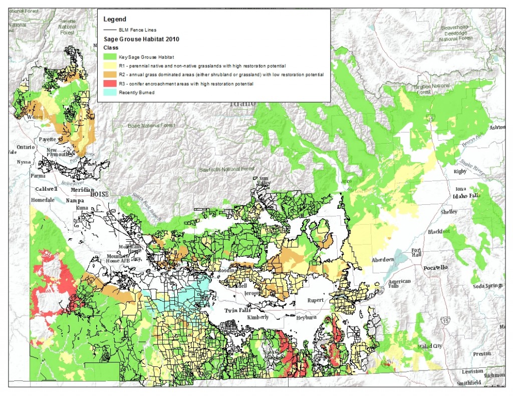 Sage Grouse Habitat and Fences in southwest Idaho. The data is incomplete, especially for Owyhee County. Sage Grouse Habitat and Fences in southwest Idaho. The data is incomplete, especially for Owyhee County.